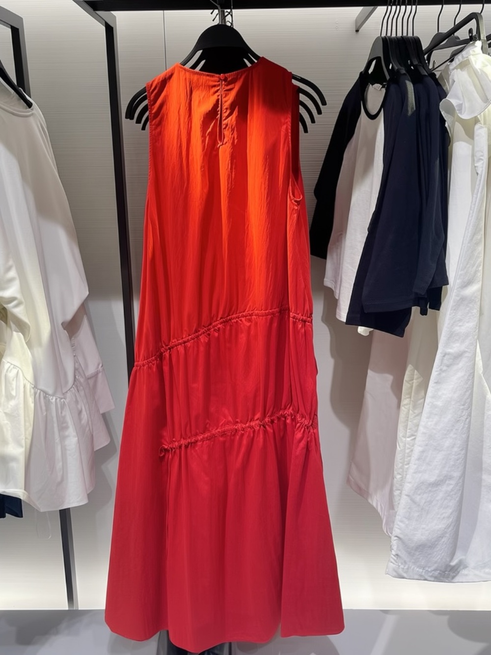 ZARA RED NYLON SLEEVELESS MIDI DRESS WITH TIES - SIZE XL - Picture 6 of 7